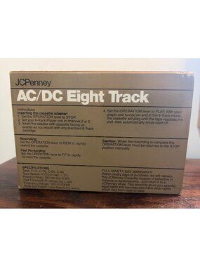 NOS NWT JC Penney AC/DC 8-Track Stereo Cassette Adapter For Home & Car Players